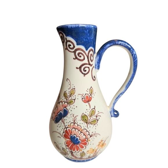 Polychrome Delft Netherlands 5" pitcher Holland Zenith 1749 tag Floral mortif - Picture 1 of 9